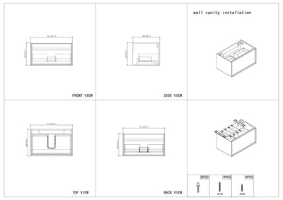 30" V9021 Fiona Wall Hung Vanity & Acrylic Basin (Matte White / Fural Oak） bathroom vanities - Shop at Home Craft Studio - 8