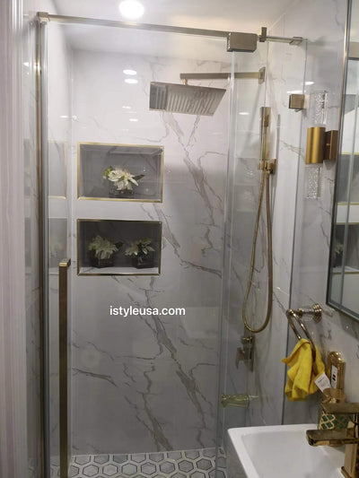 36" AH01 Series Frameless Swing Shower Door with Klearteck Treatment (Fixed 3/8" & Swing 5/16" Thickness)(Brushed Gold)  - Shop at Home Craft Studio - 4