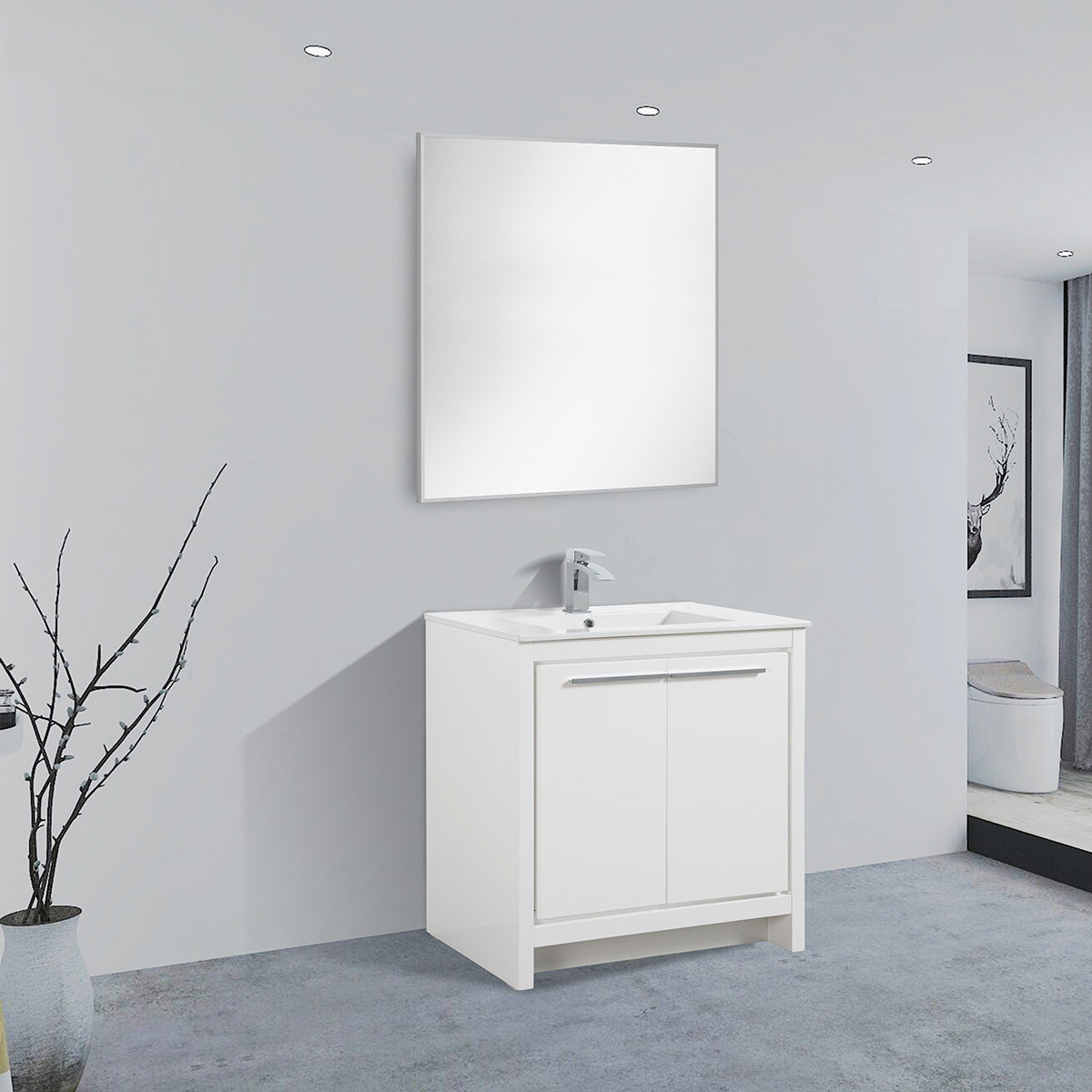 36" V9004 Series Vanity with Ceramic Sink (Glossy White)  - Shop at Home Craft Studio - 2