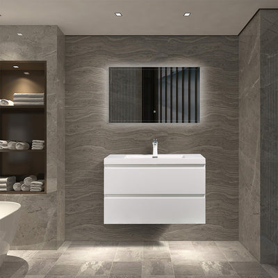 36" V9005 Angela Wall Hung Vanity & Acrylic Basin (Glossy White）  - Shop at Home Craft Studio - 1