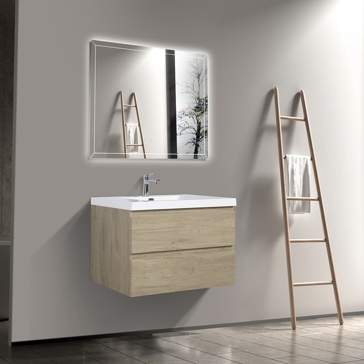36" V9005 Angela Wall Hung Vanity & Acrylic Basin Sink (E.Oak)  - Shop at Home Craft Studio - 2
