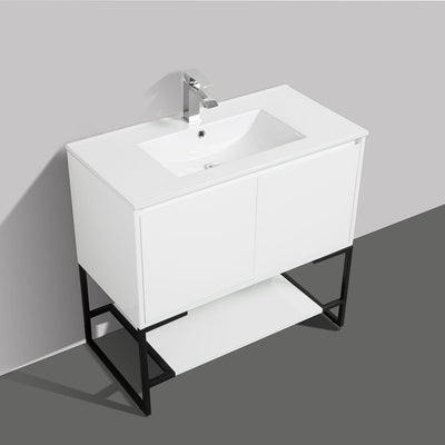 36" V9006 Allen Vanity with Ceramic Sink (Glossy White)  - Shop at Home Craft Studio - 2