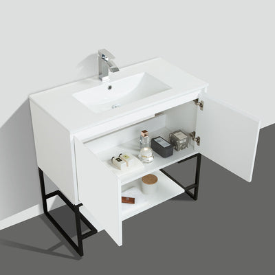 36" V9006 Allen Vanity with Ceramic Sink (Glossy White)  - Shop at Home Craft Studio - 3