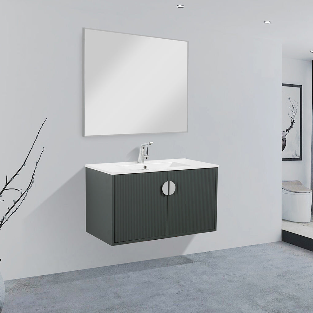 36" V9015 Series Wall Hung Vanity & Ceramic Sink (Ash Green)  - Shop at Home Craft Studio - 1