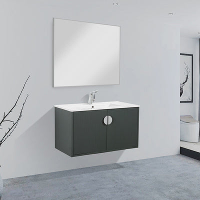 36" V9015 Series Wall Hung Vanity & Ceramic Sink (Ash Green)  - Shop at Home Craft Studio - 1