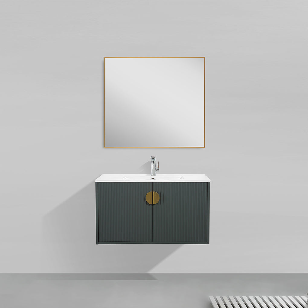 36" V9015 Series Wall Hung Vanity & Ceramic Sink (Ash Green)  - Shop at Home Craft Studio - 2