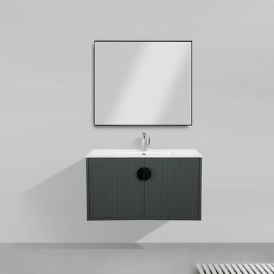 36" V9015 Series Wall Hung Vanity & Ceramic Sink (Ash Green)  - Shop at Home Craft Studio - 3