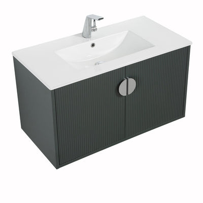 36" V9015 Series Wall Hung Vanity & Ceramic Sink (Ash Green)  - Shop at Home Craft Studio - 4