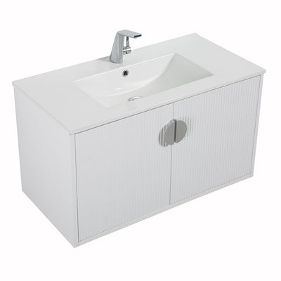 36" V9015 Series Wall Hung Vanity & Ceramic Sink (Glossy White)  - Shop at Home Craft Studio - 6