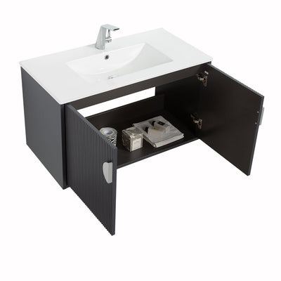 36" V9015 Series Wall Hung Vanity & Ceramic Sink (Granny Grey)  - Shop at Home Craft Studio - 4