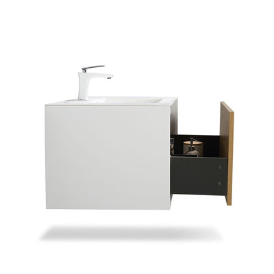 36" V9021 Fiona Wall Hung Vanity & Acrylic Basin  (Matte White / Fural Oak） bathroom vanities - Shop at Home Craft Studio - 5