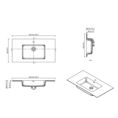 36" V9021 Fiona Wall Hung Vanity & Acrylic Basin  (Matte White / Fural Oak） bathroom vanities - Shop at Home Craft Studio - 7