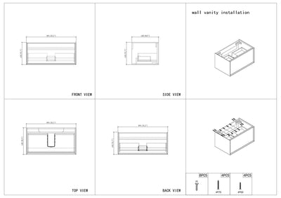 36" V9021 Fiona Wall Hung Vanity & Acrylic Basin  (Matte White / Fural Oak） bathroom vanities - Shop at Home Craft Studio - 8