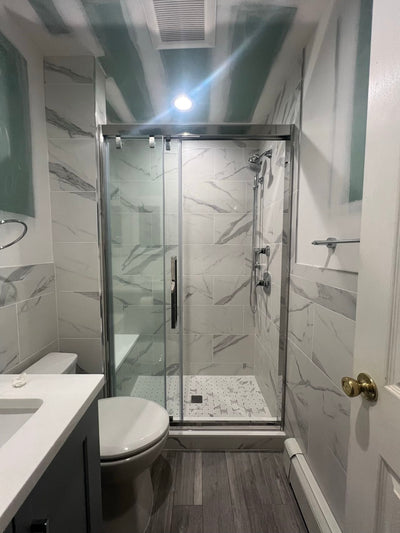 38" Monaco Sliding Shower Door (5/16" thickness) (3 Panels)(Brushed Nickel) shower door - Shop at Home Craft Studio - 2