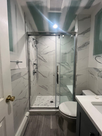 46" Monaco Sliding Shower Door (5/16" thickness) (3 Panels) (Brushed Nickel) shower door - Shop at Home Craft Studio - 1