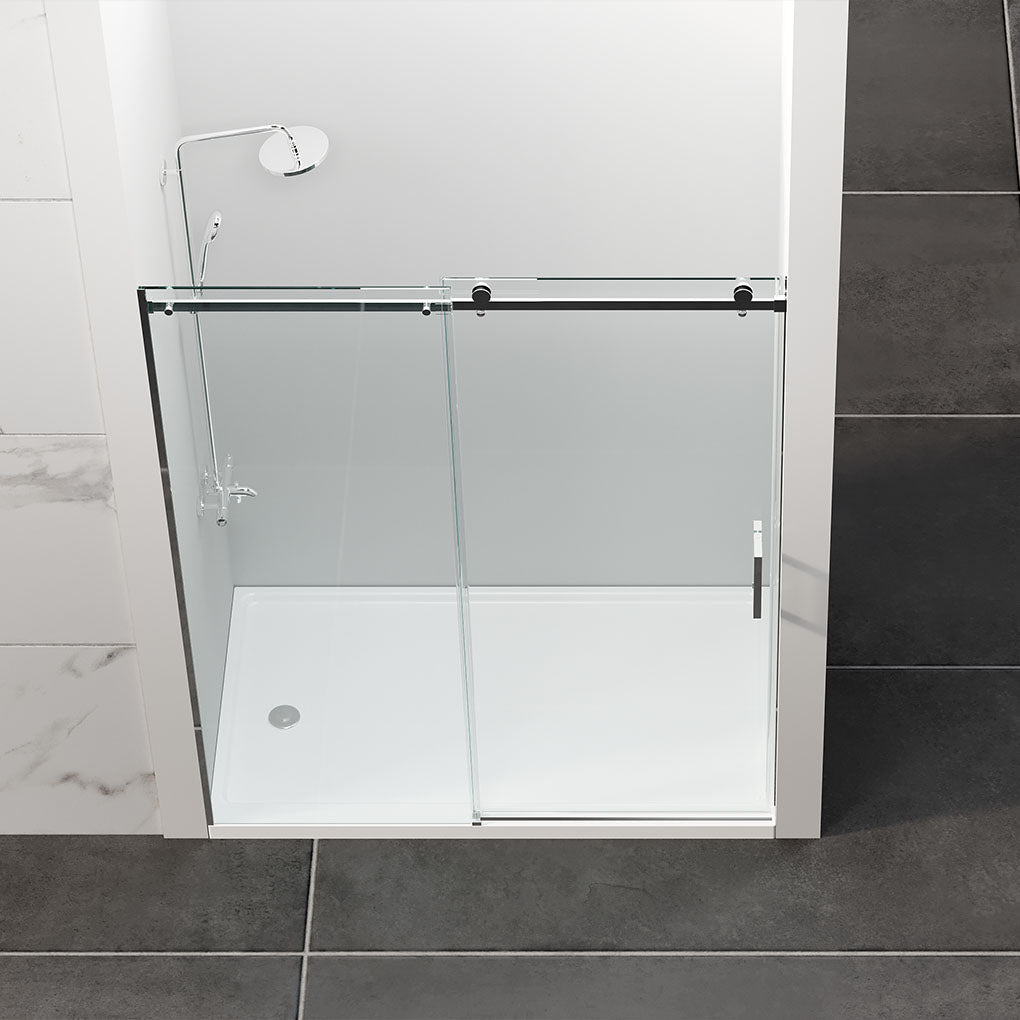48" Amber Series Frameless Sliding Shower Door with Klearteck Treatment (3/8" Fixed + 5/16" Sliding ) (Chrome) shower door - Shop at Home Craft Studio - 2