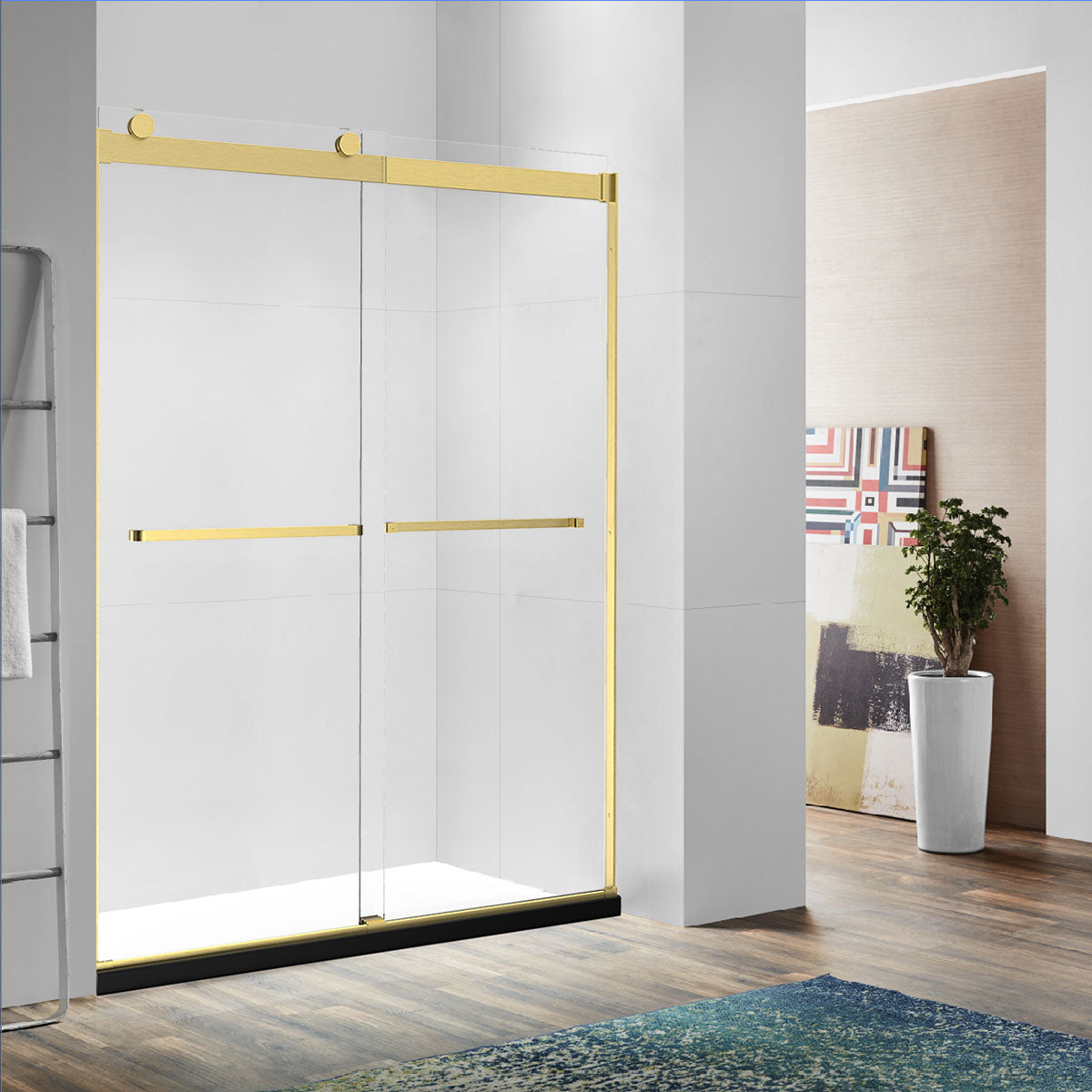 48" Ayden Series Frameless Bypass Shower Door with Klearteck Treatment (3/8" Thickness) (Brushed Gold) shower door - Shop at Home Craft Studio - 1