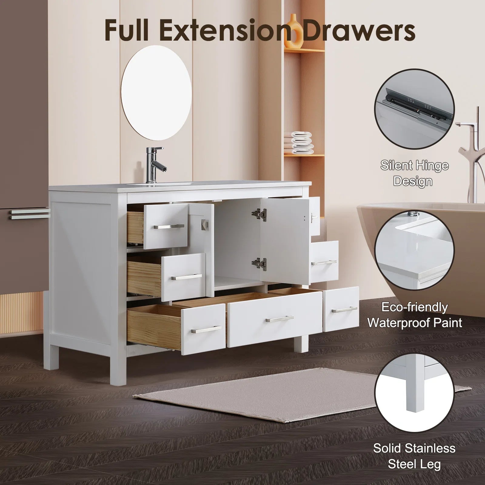 48" V9008 Vanity & Quartz Countertop Combo (Matte White)  - Shop at Home Craft Studio - 2