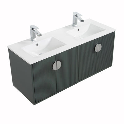 48" V9015 Series Wall Hung Vanity & Ceramic Sink (Ash Green)  - Shop at Home Craft Studio - 6