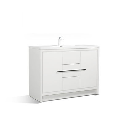 48" V9019 Allier Series Standing Vanity & Acrylic Basin Sink (Glossy White）  - Shop at Home Craft Studio - 2