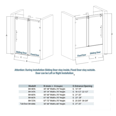 48"w x 76"h BH Series Frameless Single Sliding Shower Door (Chrome) shower door - Shop at Home Craft Studio - 6