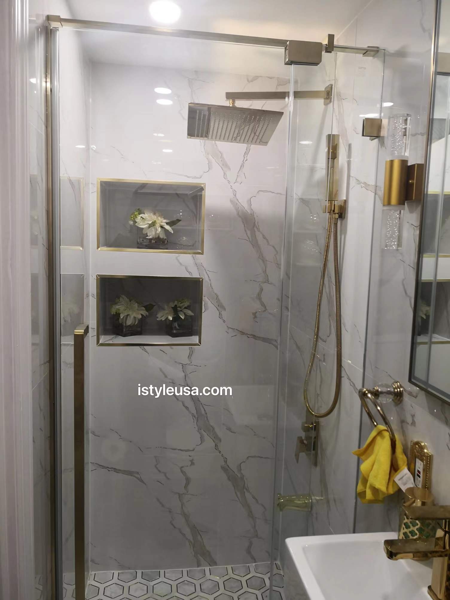 54" AH01 Series Frameless Swing Shower Door with Klearteck Treatment (Fixed 3/8" & Swing 5/16" Thickness)(Brushed Gold)  - Shop at Home Craft Studio - 4