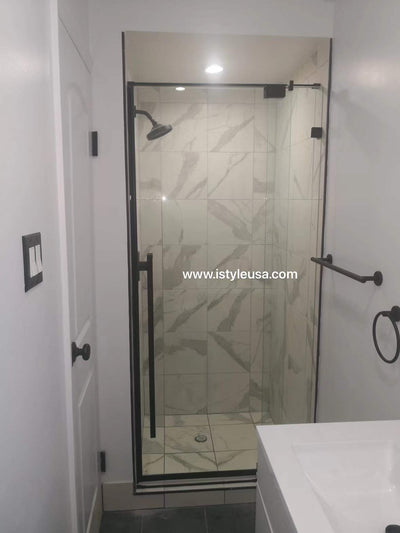 54" AH01 Series Frameless Swing Shower Door with Klearteck Treatment (Fixed 3/8" & Swing 5/16" Thickness) (Matte Black)  - Shop at Home Craft Studio - 3