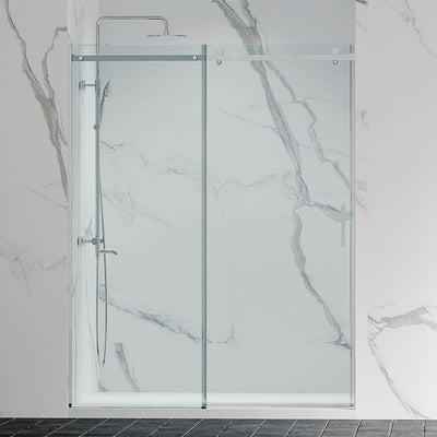 54" Amber Series Frameless Sliding Shower Door with Klearteck Treatment (3/8" Fixed + 5/16" Sliding ) (Brushed Nickel) shower door - Shop at Home Craft Studio - 1