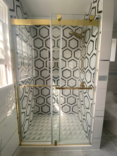 54" Ayden Series Frameless Bypass Shower Door with Klearteck Treatment (3/8" Thickness) (Brushed Gold) shower door - Shop at Home Craft Studio - 2