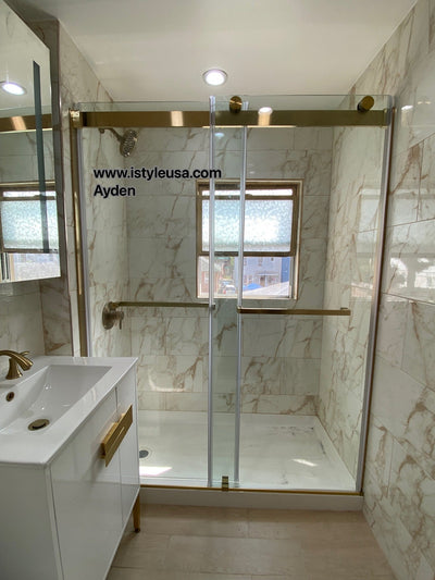 54" Ayden Series Frameless Bypass Shower Door with Klearteck Treatment (3/8" Thickness) (Brushed Gold) shower door - Shop at Home Craft Studio - 6