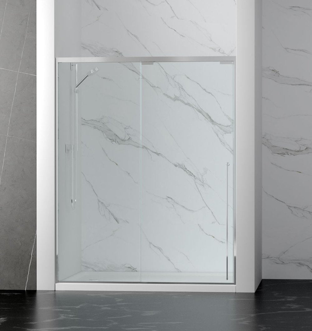 54" Karina Series Minimalist Shower Door with a Single Sliding Door (Brushed Nickel) shower door - Shop at Home Craft Studio - 1