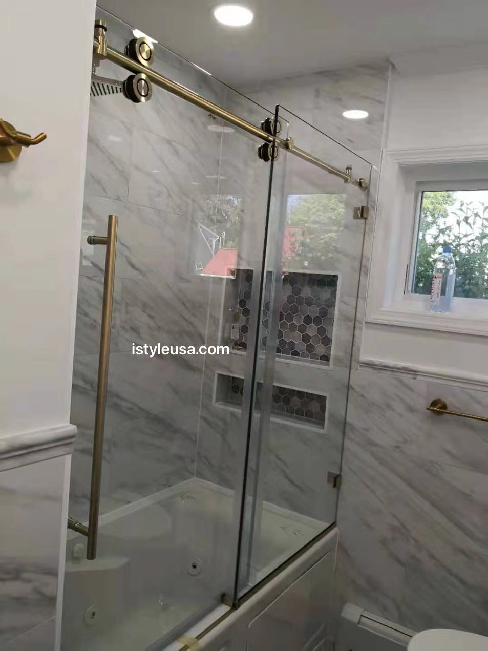 54"w x 76"h BH Series Frameless Single Sliding Shower Door (Brushed Gold)  - Shop at Home Craft Studio - 6