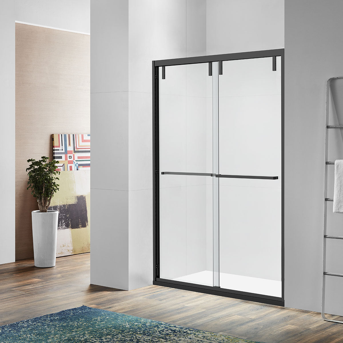 60" AC23Pro 80"H Shatterproof Series Bypass Shower Door with Klearteck Treatment (3/8" Thickness) (Matte Black) shower door - Shop at Home Craft Studio - 1