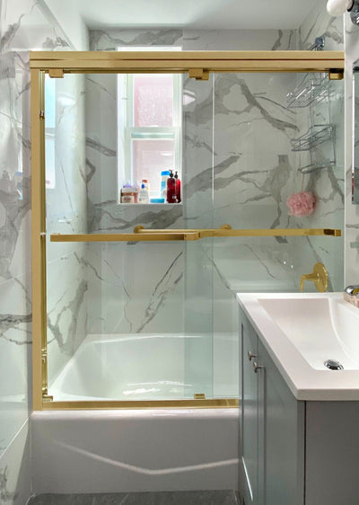 60" ASD Series Bypass Tub Door with Klearteck Treatment (5/16" Thickness) (Brushed Gold) shower door - Shop at Home Craft Studio - 1
