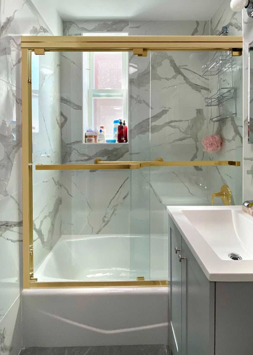 60" ASD Series Bypass Tub Door with Klearteck Treatment (5/16" Thickness) (Brushed Gold) shower door - Shop at Home Craft Studio - 1