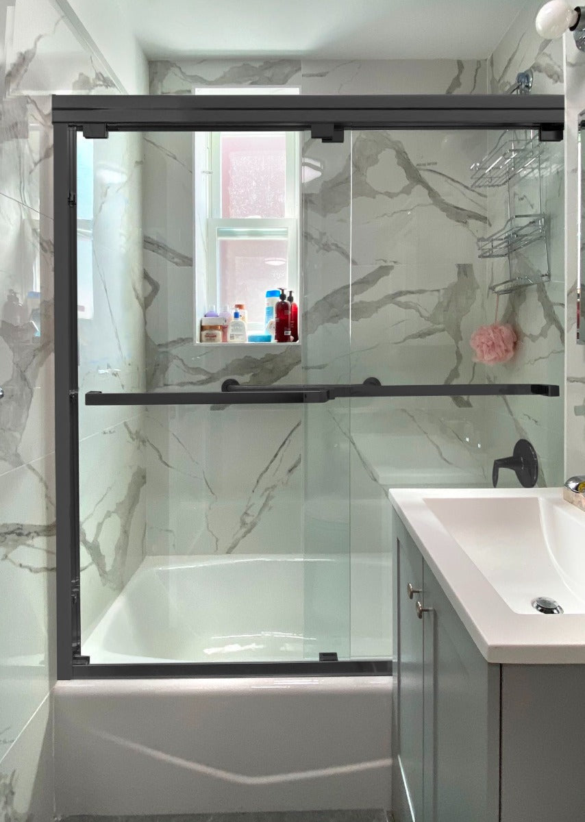 60" ASD Series Bypass Tub Door with Klearteck Treatment (5/16" Thickness) (Matte Black) shower door - Shop at Home Craft Studio - 1