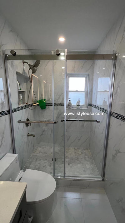 60" Ayden Series Frameless Bypass Shower Door with Klearteck Treatment (3/8" Thickness) (Brushed Nickel) shower door - Shop at Home Craft Studio - 2
