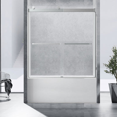 60" Ayden Series Tub Door Frameless Bypass  with Klearteck Treatment (3/8" Thickness) (Chrome) shower door - Shop at Home Craft Studio - 1