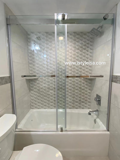 60" Ayden Series Tub Door Frameless Bypass  with Klearteck Treatment (3/8" Thickness) (Chrome) shower door - Shop at Home Craft Studio - 4