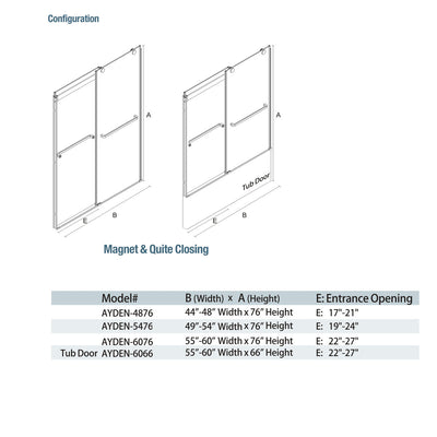 60" Ayden Series Tub Door Frameless Bypass  with Klearteck Treatment (3/8" Thickness) (Chrome) shower door - Shop at Home Craft Studio - 8