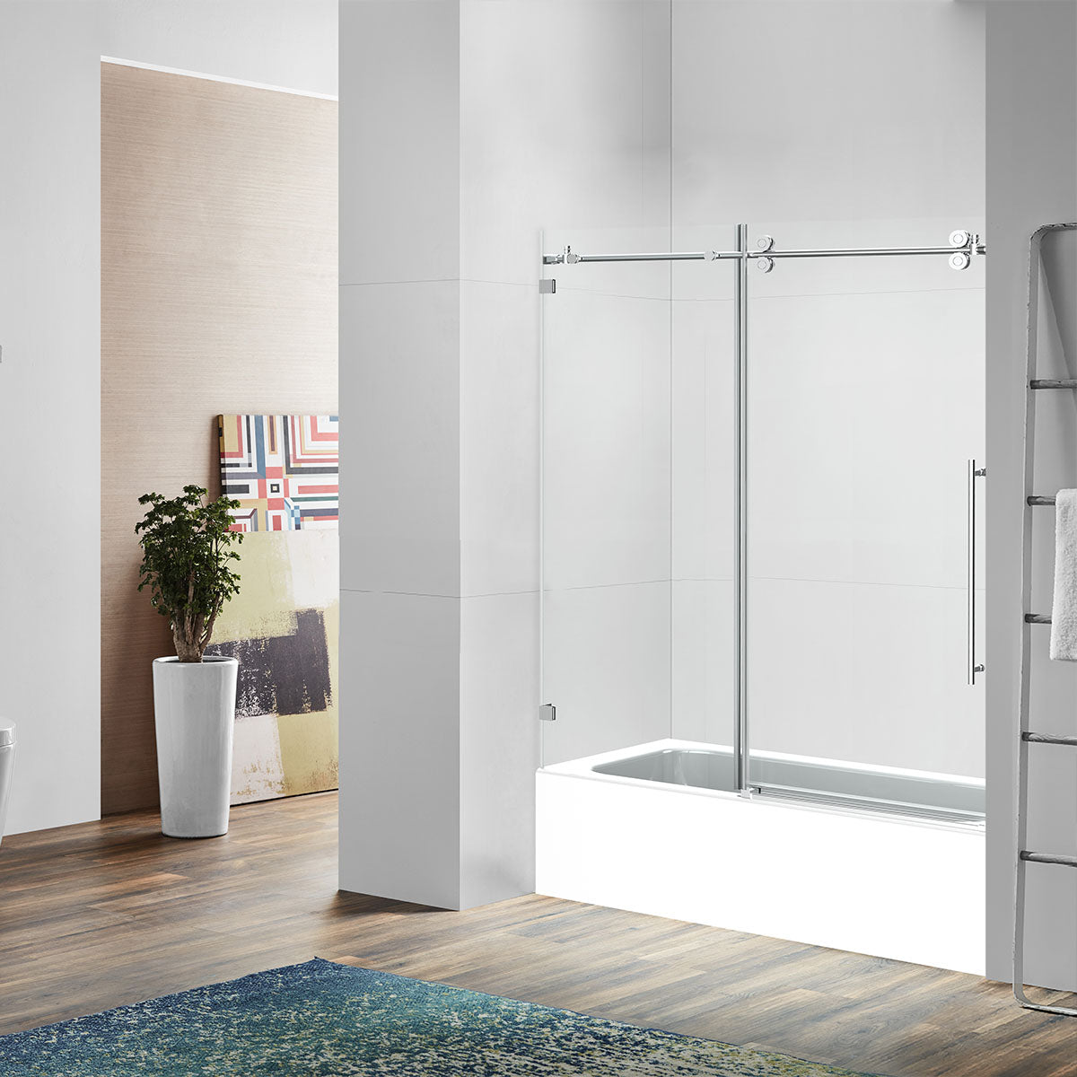 60"BH Frameless Single Sliding Tub Door (Brushed Nickel) shower door - Shop at Home Craft Studio - 1