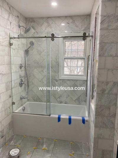 60"BH Frameless Single Sliding Tub Door (Brushed Nickel) shower door - Shop at Home Craft Studio - 2