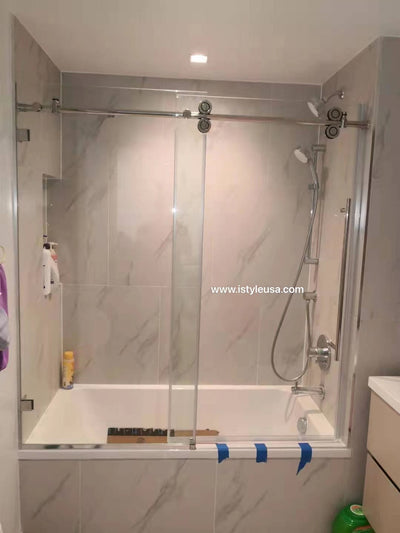 60"BH Frameless Single Sliding Tub Door (Brushed Nickel) shower door - Shop at Home Craft Studio - 3