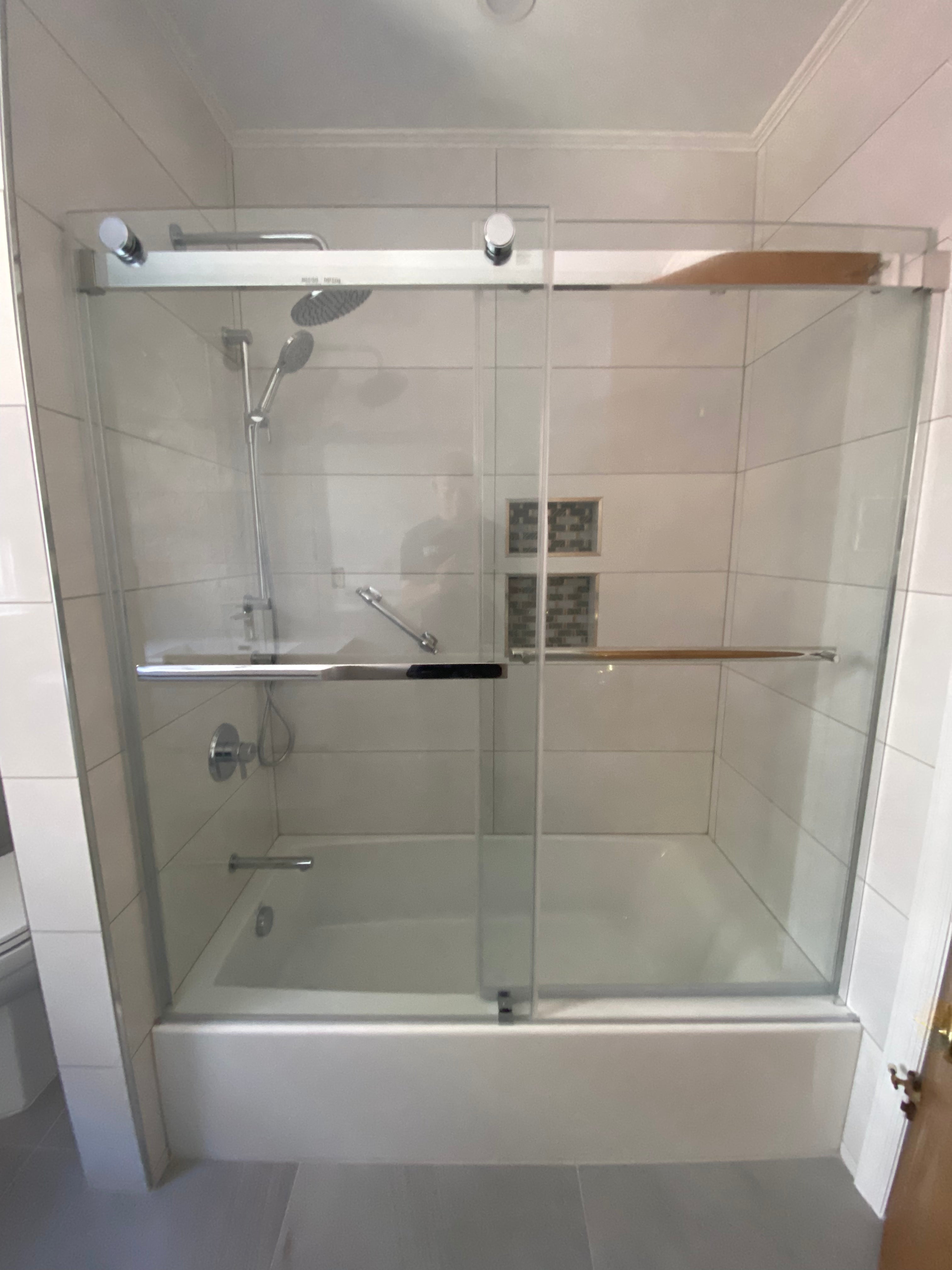 60" DQZ Nicholas Series Tub Door Frameless Bypass  with Klearteck Treatment (3/8" Thickness) (Chrome) shower door - Shop at Home Craft Studio - 1
