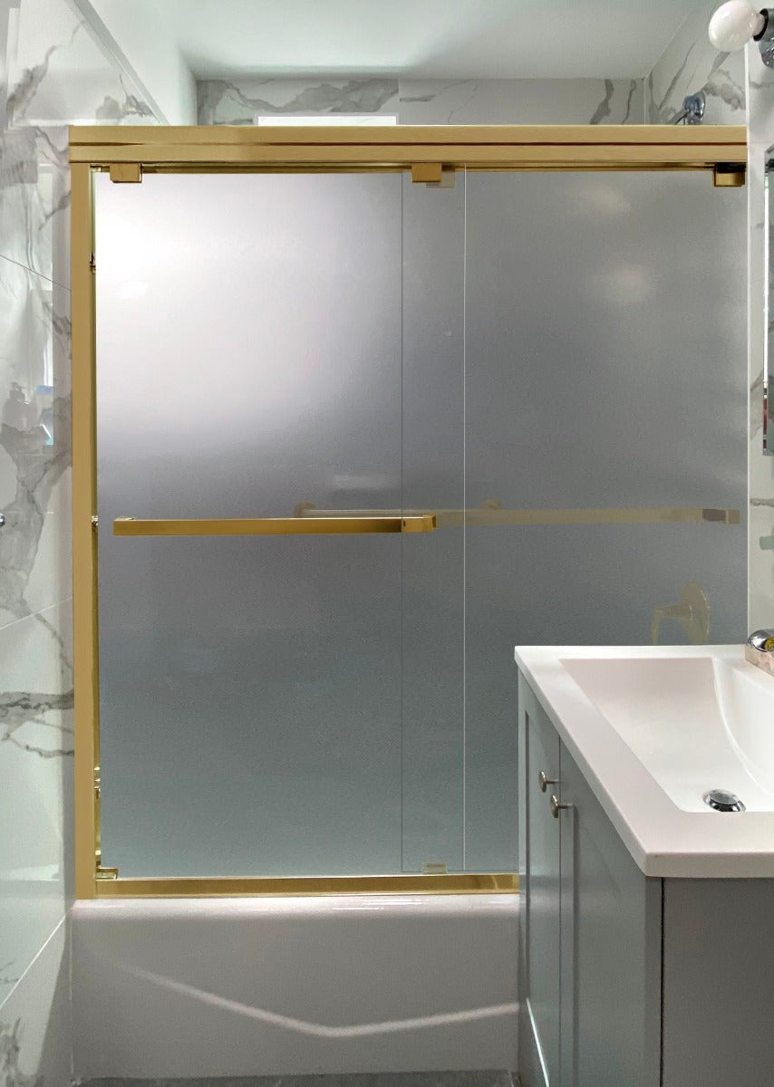 60" Frosted ASD Series Bypass Tub Door (5/16" Thickness) (Brushed Gold) Privacy shower door - Shop at Home Craft Studio - 1