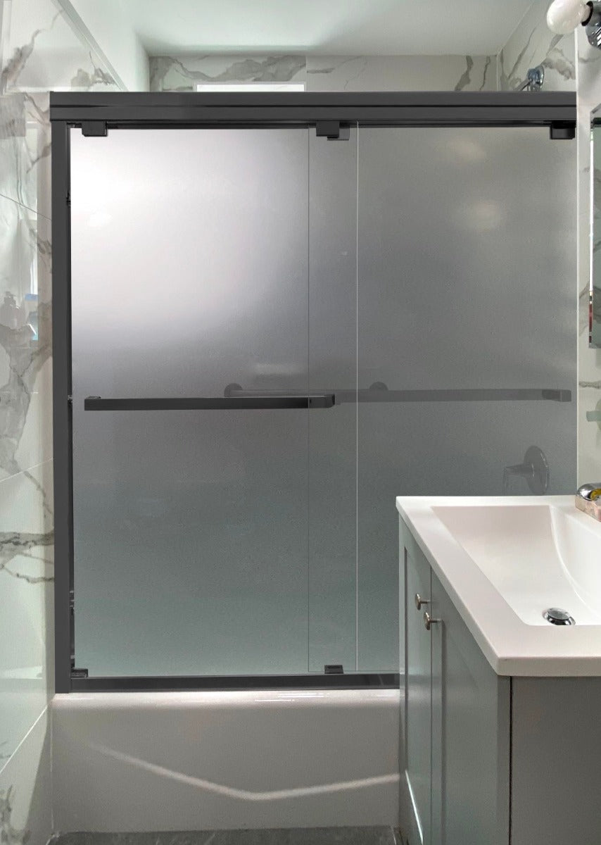 60" Frosted ASD Series Bypass Tub Door (5/16" Thickness) (Matte Black) Privacy shower door - Shop at Home Craft Studio - 1