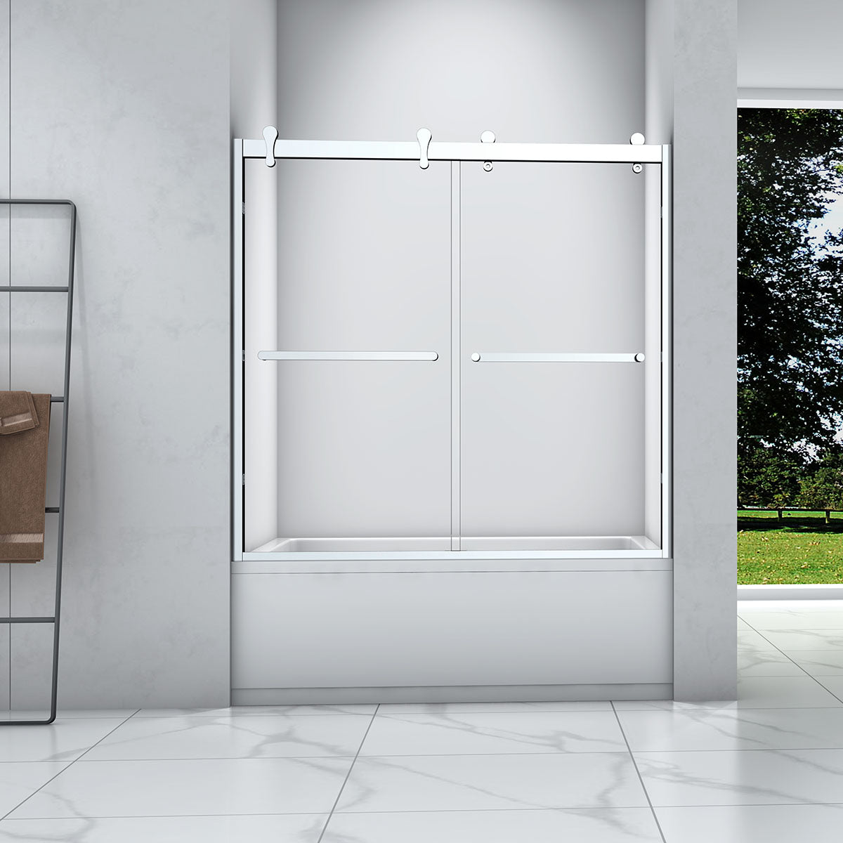 60" JZ Natalie Bypass Series Tub Door (5/16" Thickness) (Brushed Nickel) shower door - Shop at Home Craft Studio - 1