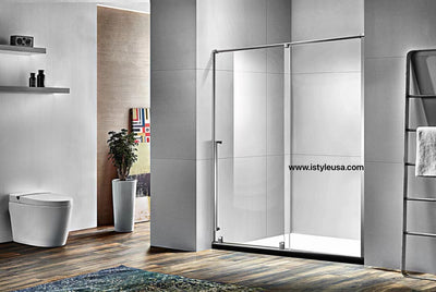 60" KH Frameless Single Sliding Shower Doors with Klearteck Treatment (3/8" Thickness) (Chrome) shower door - Shop at Home Craft Studio - 1