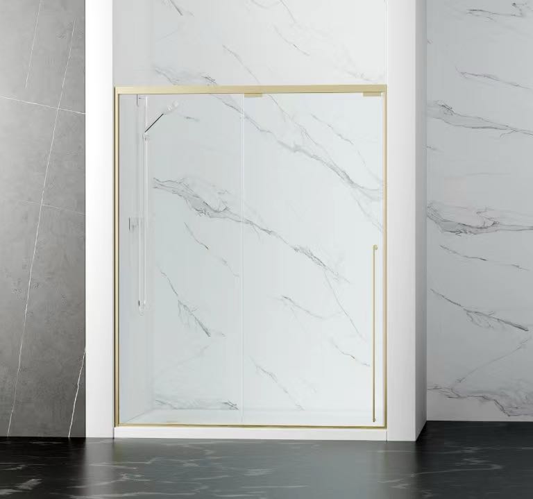 60" Karina Series Minimalist Shower Door with a Single Sliding Door (Brushed Gold) shower door - Shop at Home Craft Studio - 1
