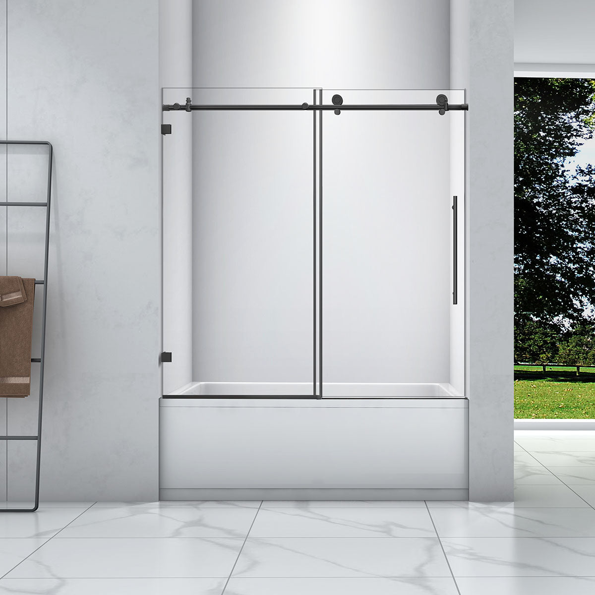 60" Laura Frameless Series Tub Door with Klearteck (5/16" Thickness) (Matte Black) shower door - Shop at Home Craft Studio - 1